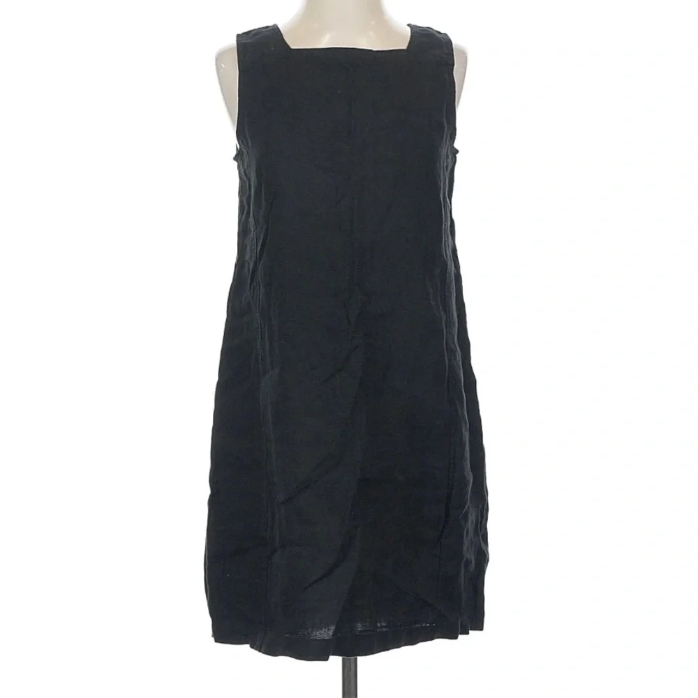 MATE the Label Organic Flax Linen Square Neck Sleeveless Mini dress Black S - Picture 2 of 7